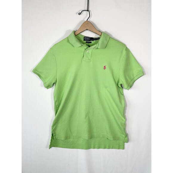 Polo Ralph Lauren Med Golf Polo Men Large Custom Fit Bright Green Preppy VTG - Picture 1 of 15